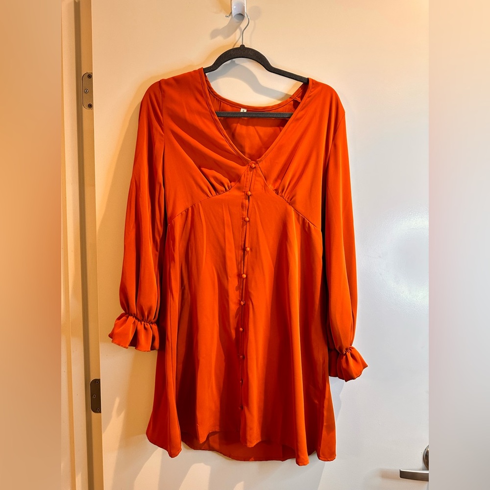 Satin like orange flowy mini dress